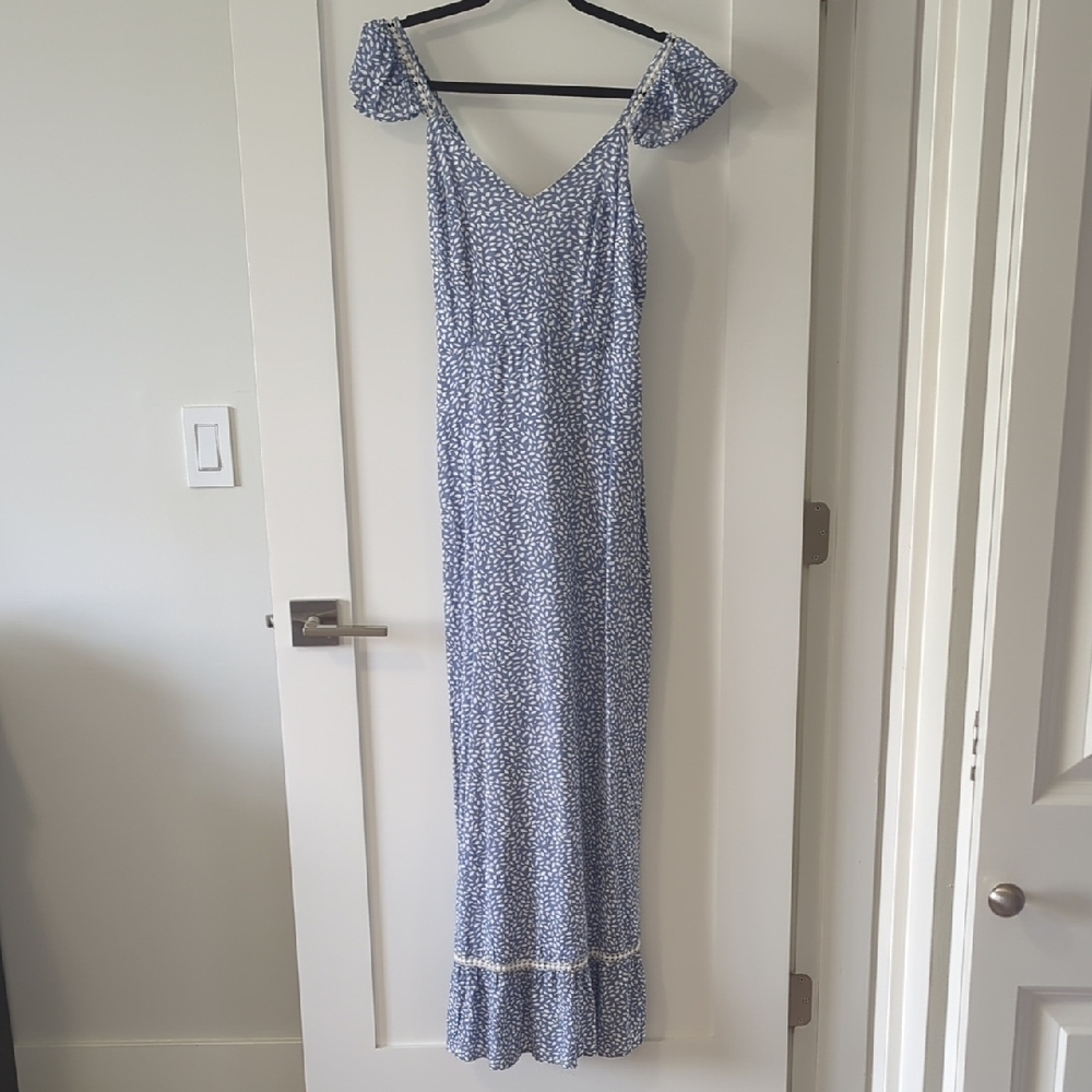Japna Blue and White Ruffled Tiered Maxi Dress
